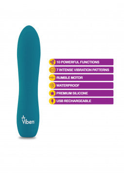 Vivacious - Teal blue- Intense 10-Function Bullet