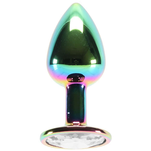 Small Aluminum Plug with Clear Gem in Multicolor