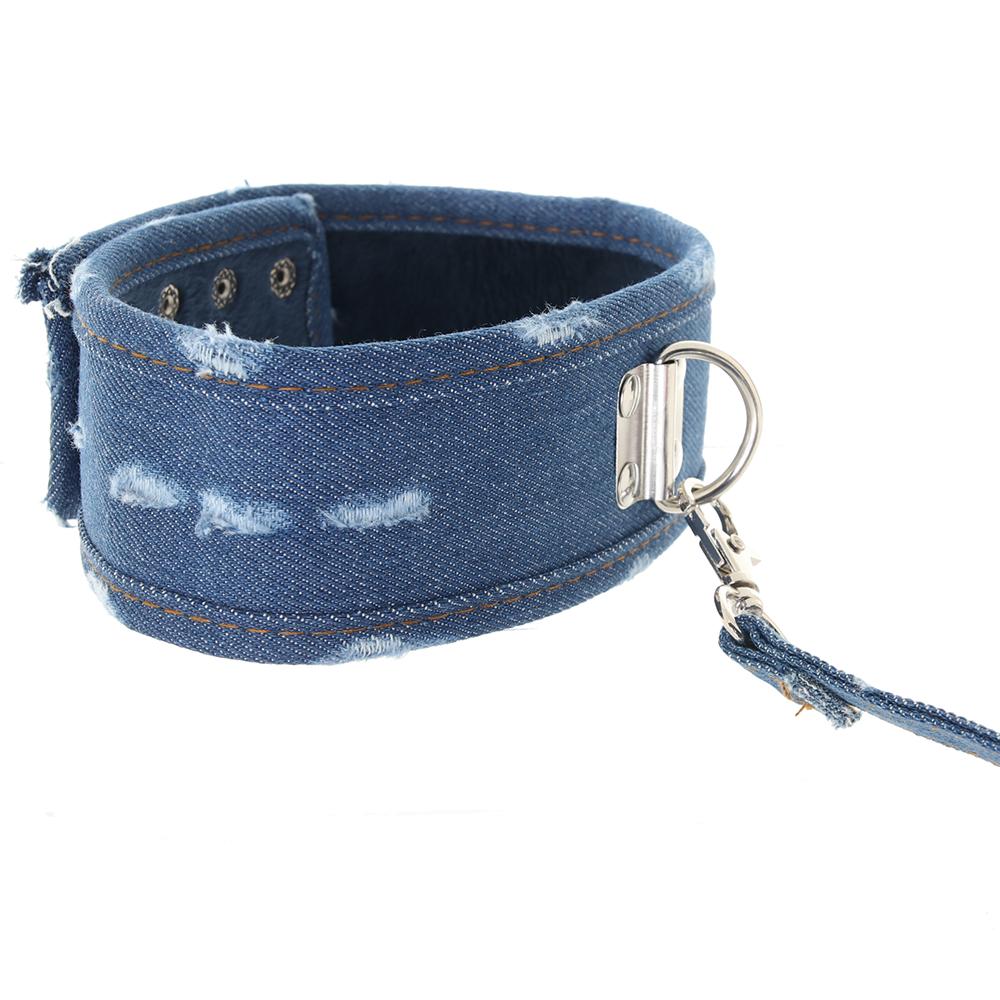 Ouch! Roughened Denim Collar and Leash in Blue