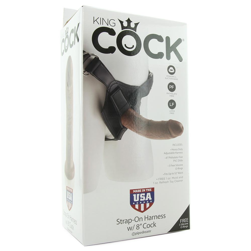 King Cock Strap-On Harness with 8 Inch Cock in Brown