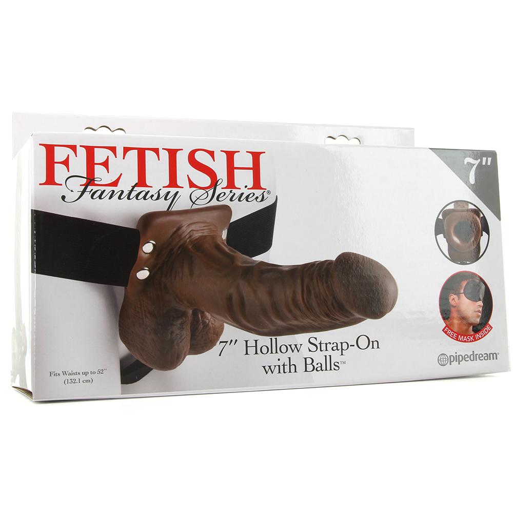Fetish Fantasy 7 Inch Hollow Strap-On with Balls in Brown