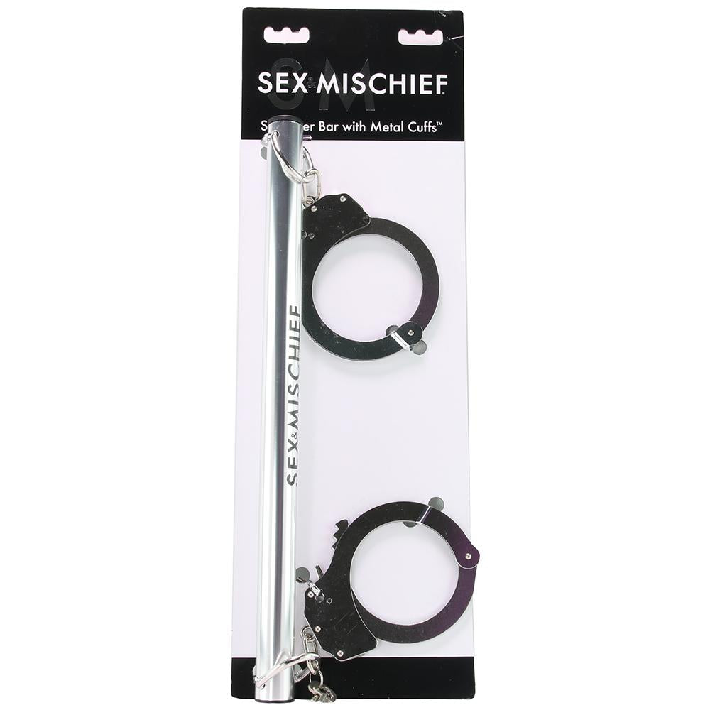 Sex & Mischief Spreader Bar with Metal Cuffs in Silver