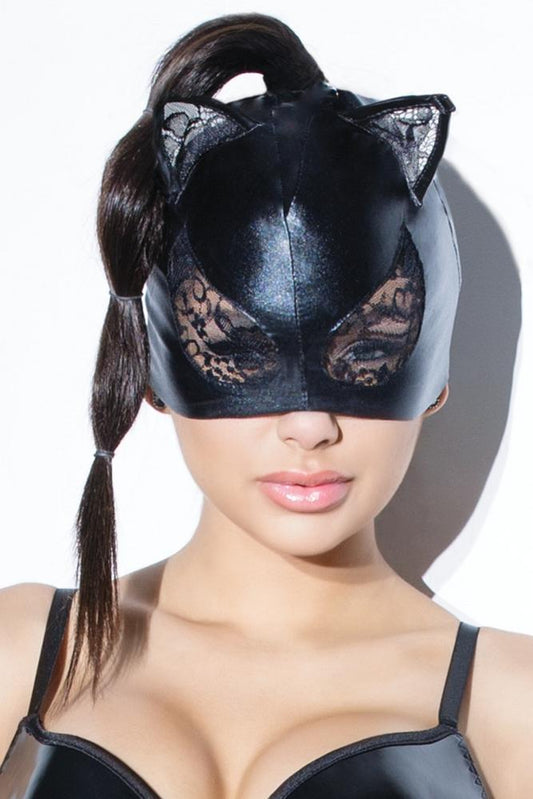Wet Look and Lace Cat Mask