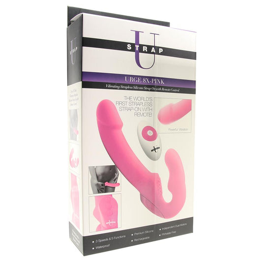 Urge 8X Vibrating Strapless Strap-On in Pink Ships within 24 hours!