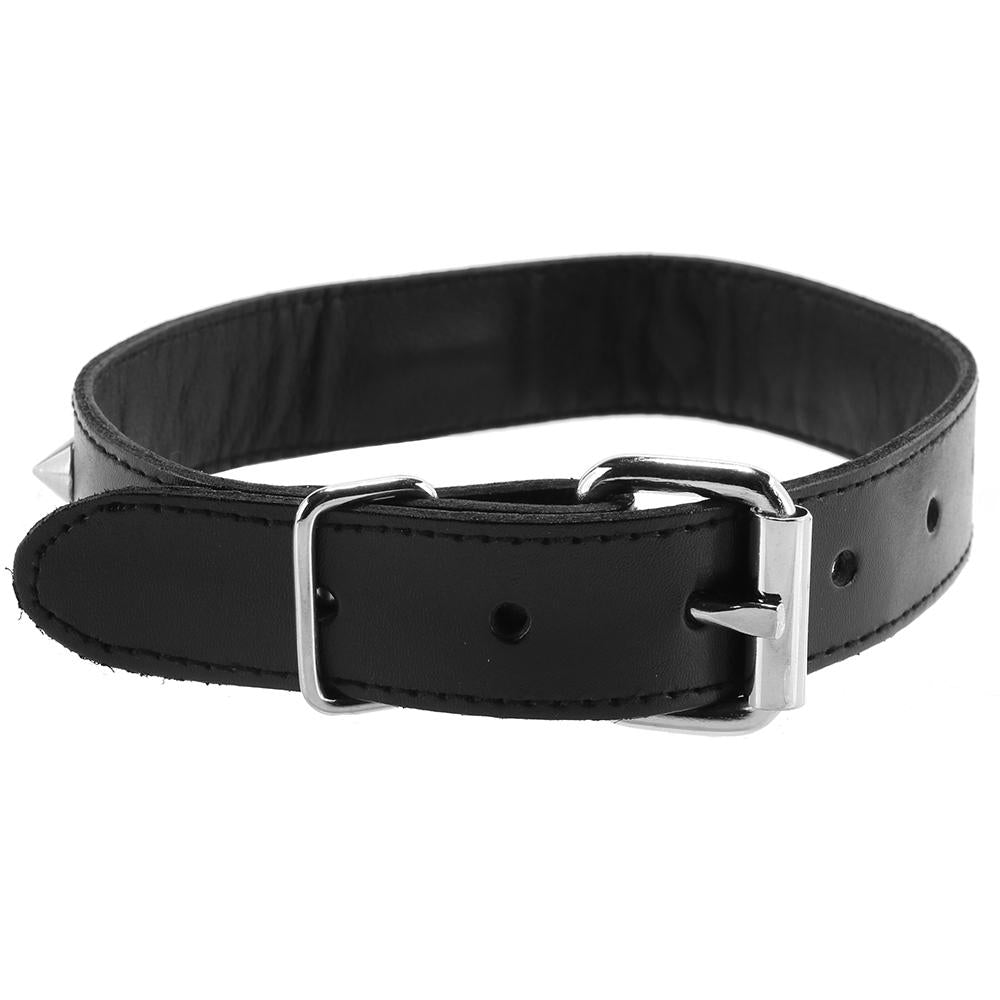 Studded Leather O-Ring Collar in Black