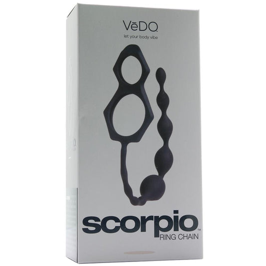 Scorpio Cock & Ball Ring with Anal Chain in Just Black