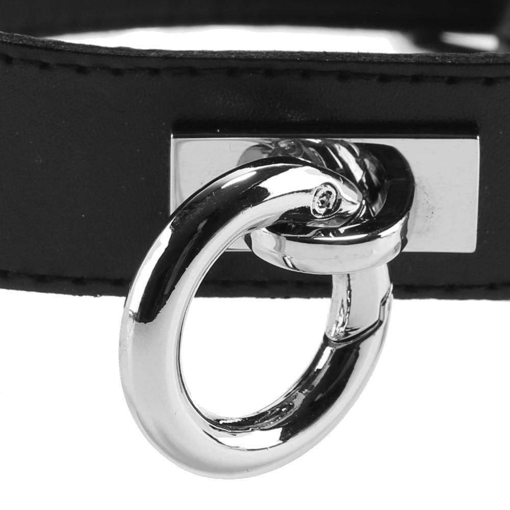 Studded Leather O-Ring Collar in Black
