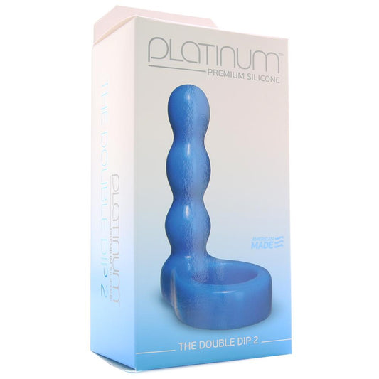 Platinum Silicone The Double Dip 2 Cock Ring Plug in Blue