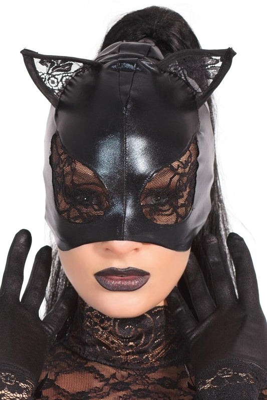 Wet Look and Lace Cat Mask
