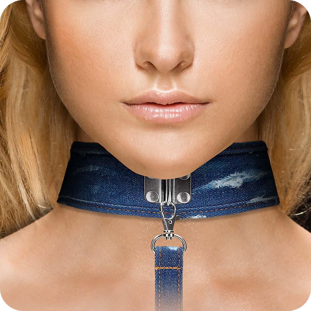 Ouch! Roughened Denim Collar and Leash in Blue