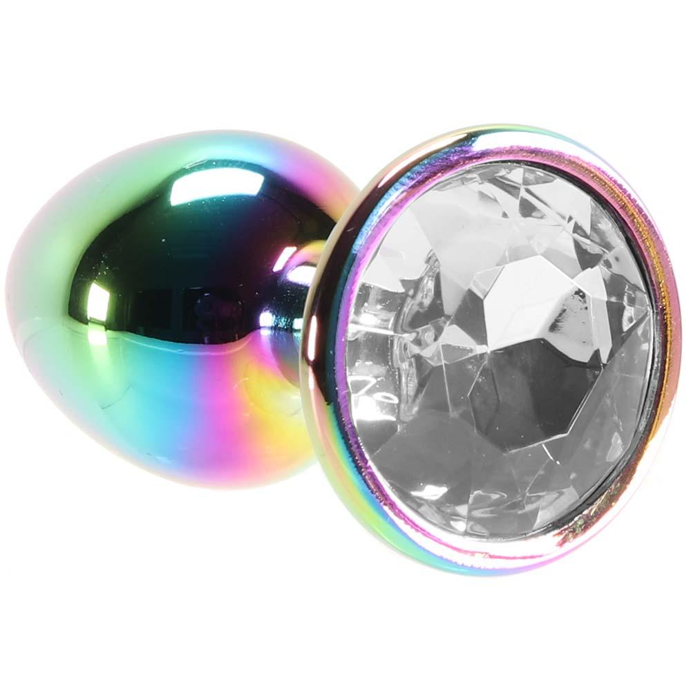 Small Aluminum Plug with Clear Gem in Multicolor
