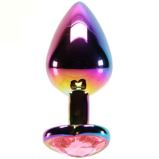Medium Aluminum Plug with Pink Heart Gem in Multicolor