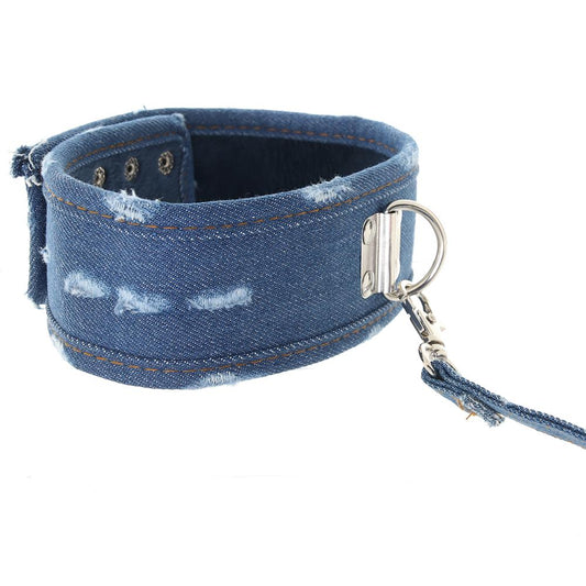 Ouch! Roughened Denim Collar and Leash in Blue