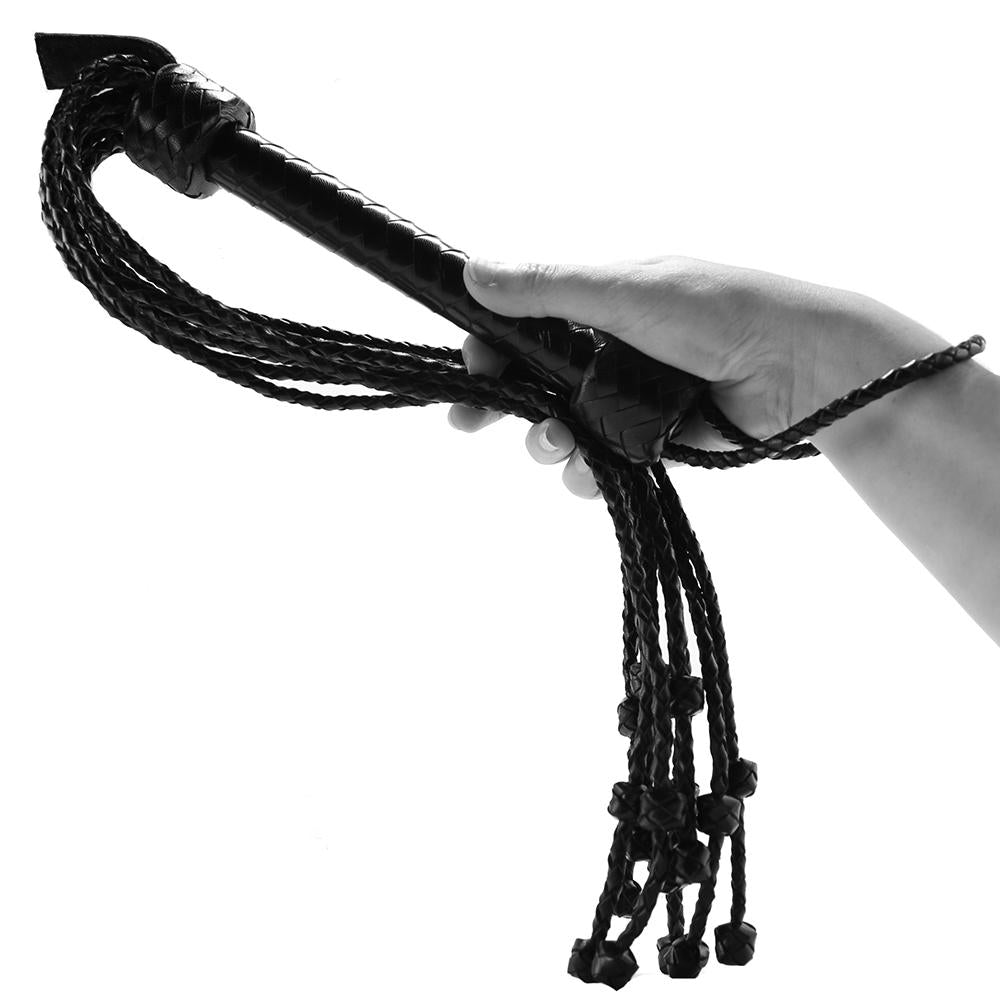 Pain Short Leather Braided Flogger in Black
