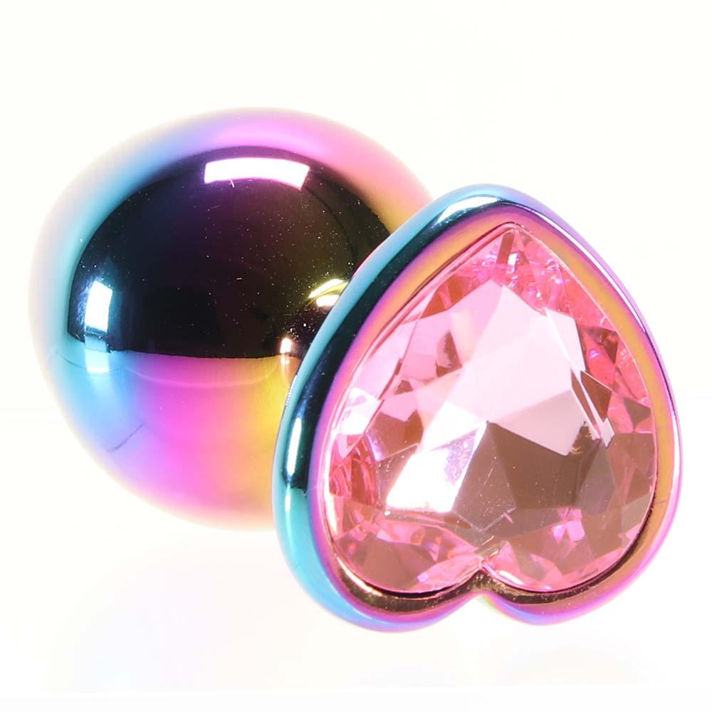 Medium Aluminum Plug with Pink Heart Gem in Multicolor