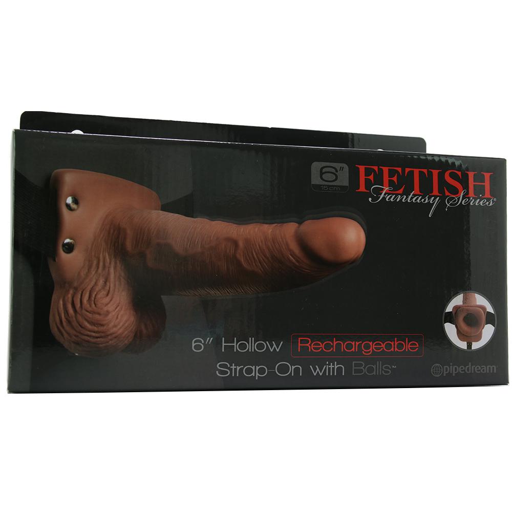 6 Inch Hollow Vibrating Strap-On with Balls in Tan